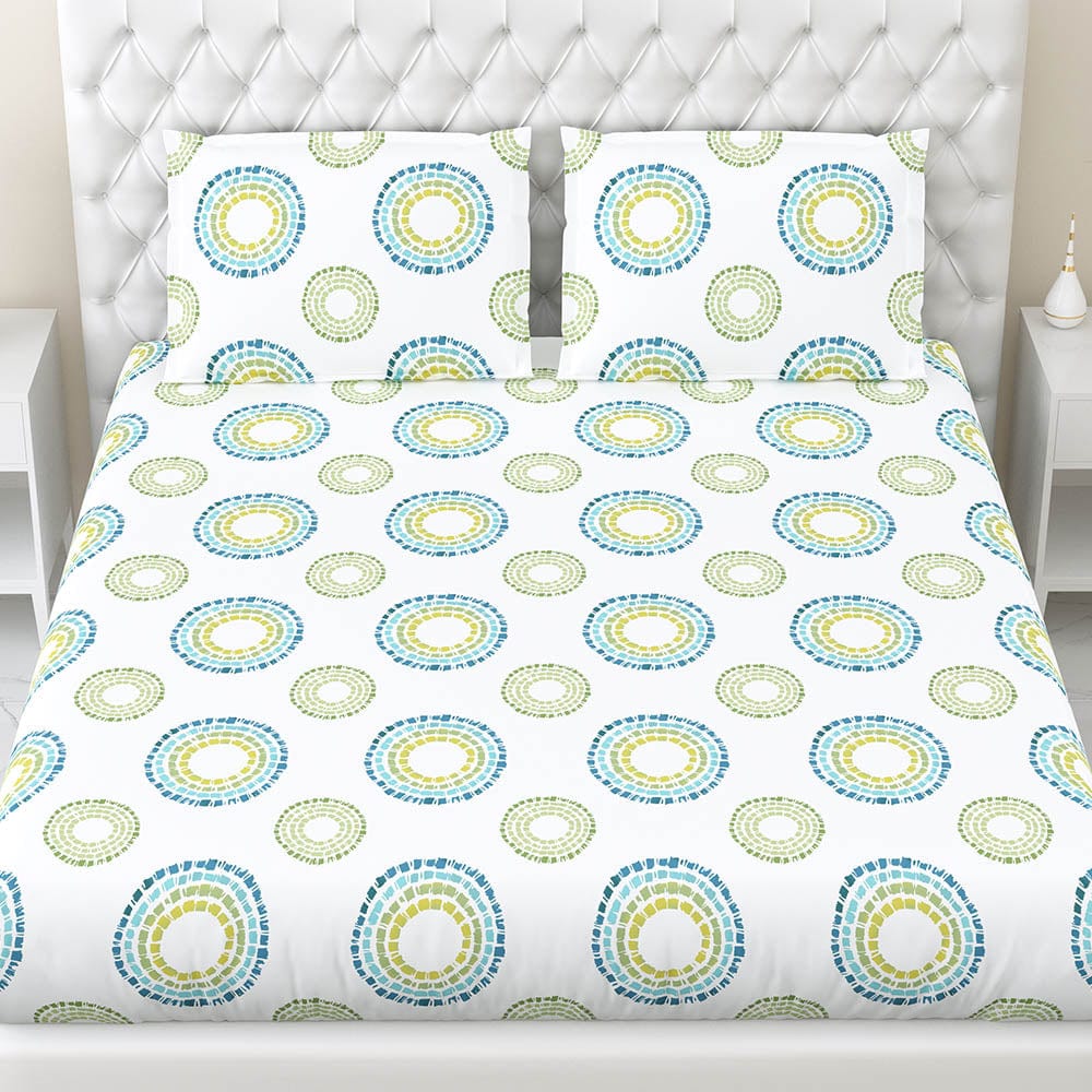 Radiant Circles 100% Cotton Double Fitted Bedsheet, 144 TC