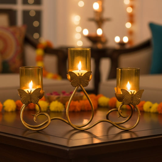 Metal Butterfly Tea Light Holder, Gold