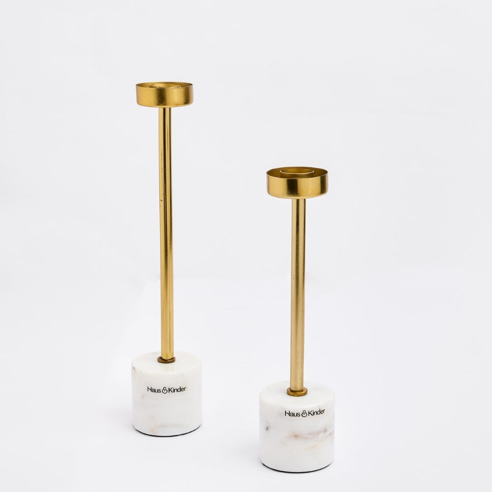 Marble Candle Holder Set of 2, Marble & Gold