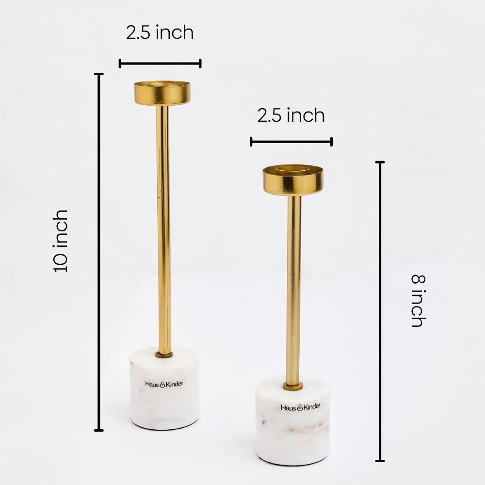 Marble Candle Holder Set of 2, Marble & Gold