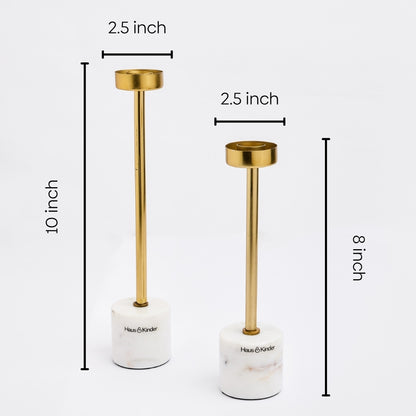 Marble Candle Holder Set of 2, Marble & Gold