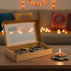 Ceramic Flower Diya, Set of 2- Blue/Brown