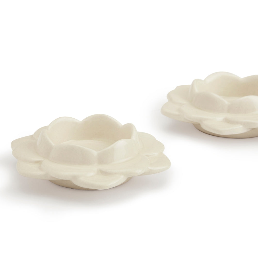 Ceramic White Diya, Set of 2