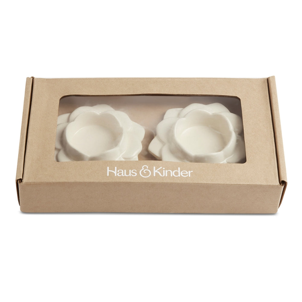 Ceramic White Diya, Set of 2
