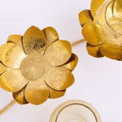 Metal Flower Glass 3 in 1 Tea Light Holder, Gold - Tea Light Holder | haus & kinder