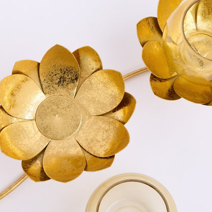 Metal Flower Glass 3 in 1 Tea Light Holder, Gold