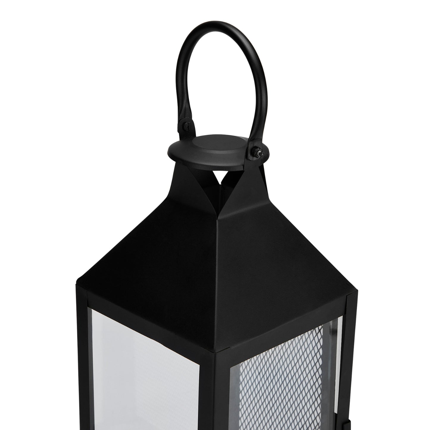 Metal Glass Matt Black Lantern, Black
