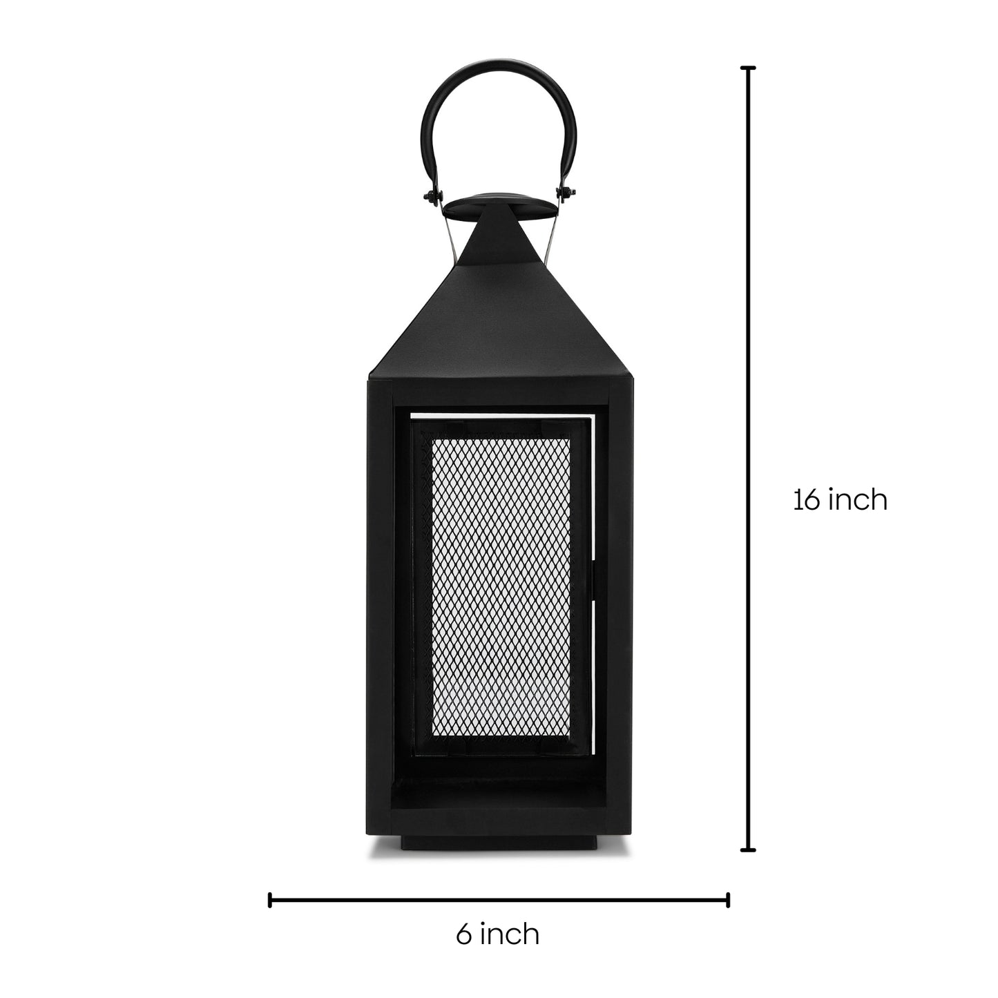 Metal Glass Matt Black Lantern, Black