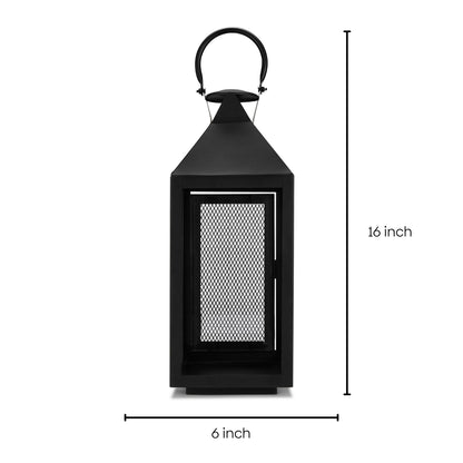 Metal Glass Matt Black Lantern, Black