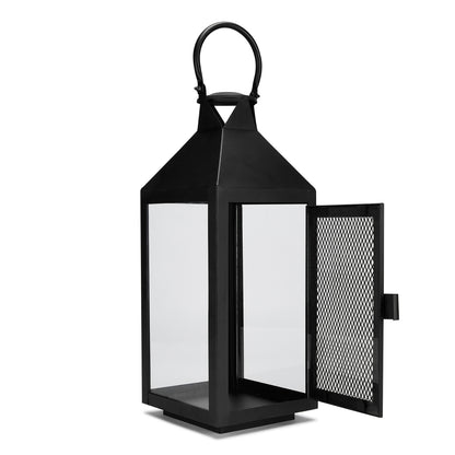 Metal Glass Matt Black Lantern, Black