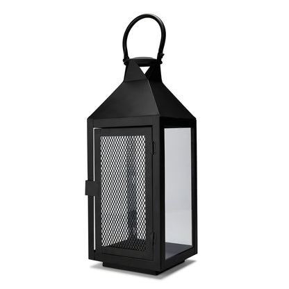 Metal Glass Matt Black Lantern, Black