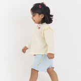 100% Cotton Full Sleeve Girl Top & Shorts Off, white - Blue