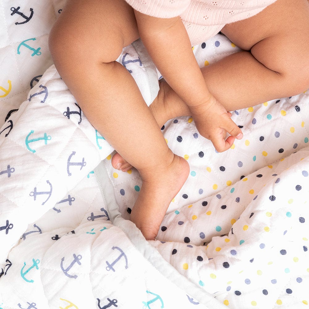 Nautical 100% Cotton Muslin Reversible Quilt for New Born Baby