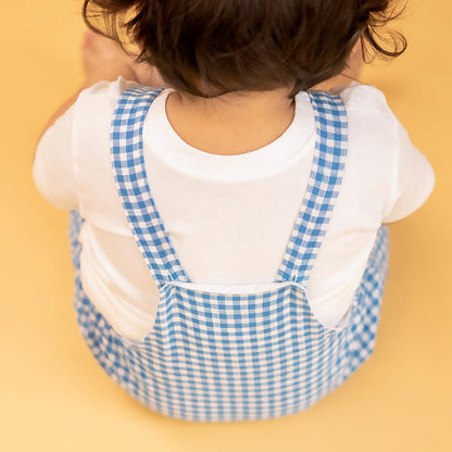 Navy Gingham Check Dungaree with Tee Blue 100% Cotton & 100% Machine washable