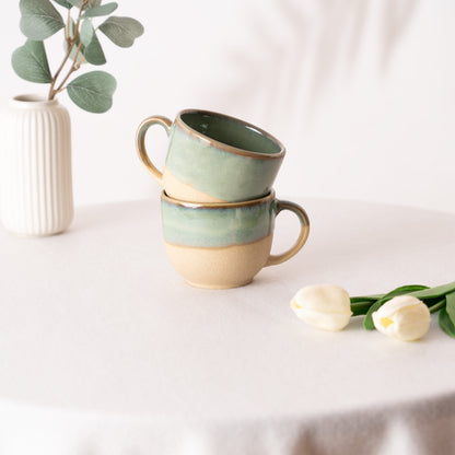 Earthleaf Ceramic Cup- Green & Beige