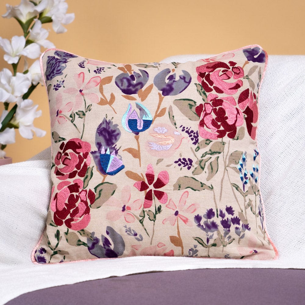Embroidered Decorative Cushion Cover, Rose Garden