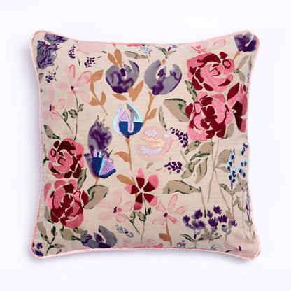 Embroidered Decorative Cushion Cover, Rose Garden