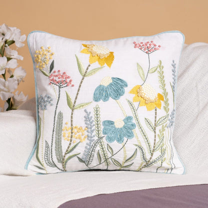 Embroidered Decorative Cushion Cover, Aqua floral