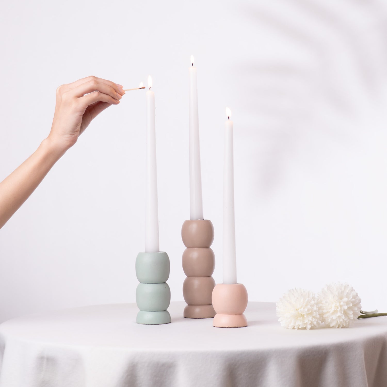 Vivid Glow Candle Holder- Peach, Aqua, Mauve Set of 3