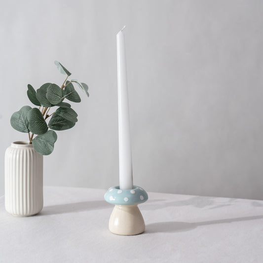 Frosted Shroom Candle Holder- Blue & White