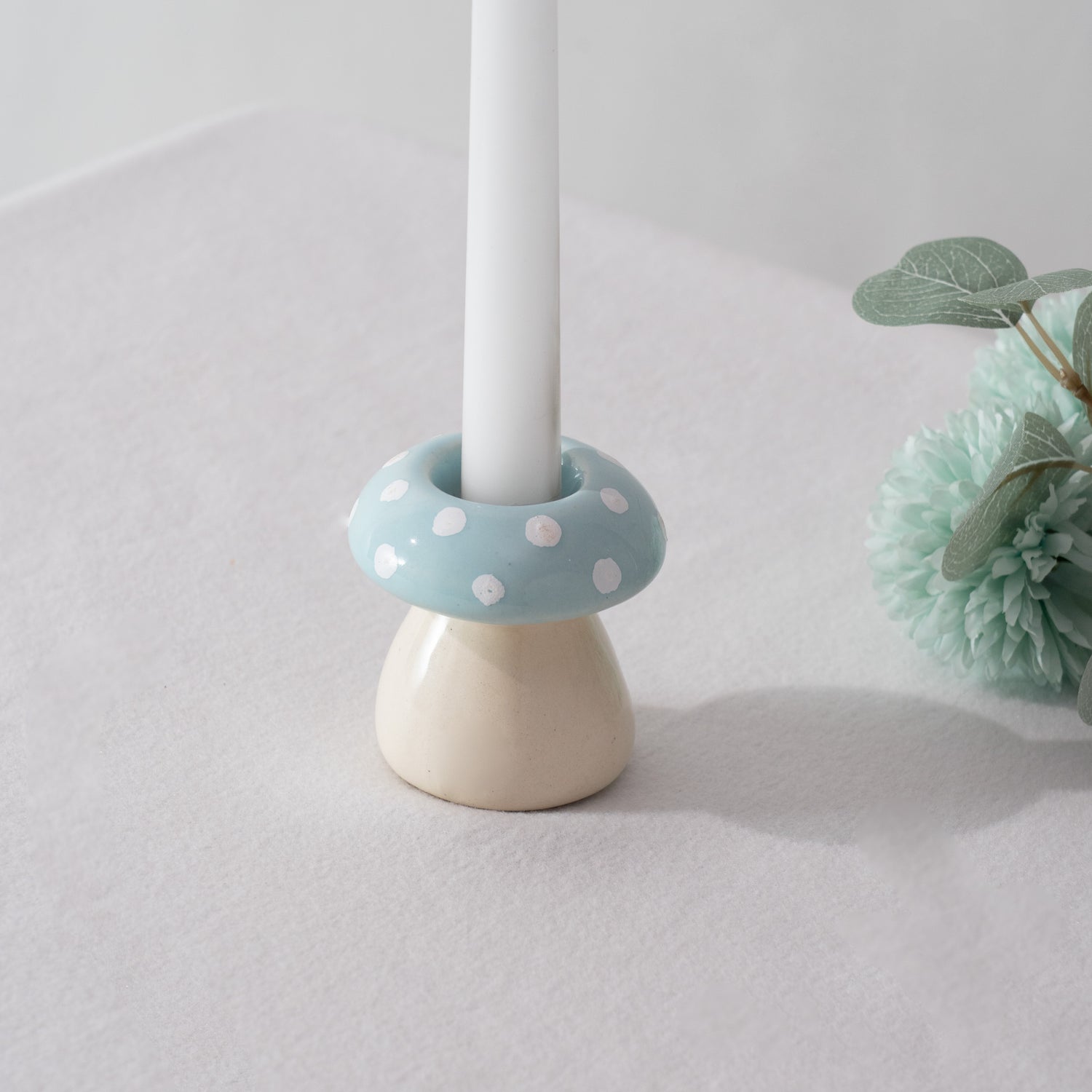 Frosted Shroom Candle Holder- Blue & White