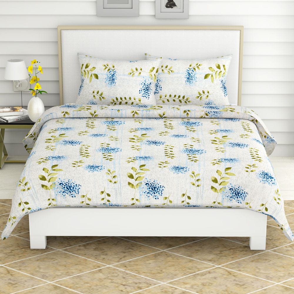 Cobalt Flora 100% Cotton Double Size Bedsheet, 144 TC