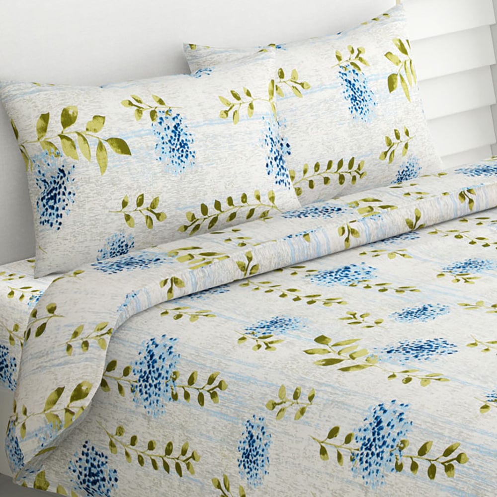 Cobalt Flora 100% Cotton Double Size Bedsheet, 144 TC