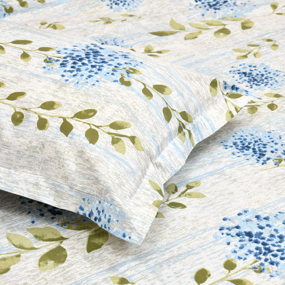 Cobalt Flora 100% Cotton Double Size Bedsheet, 144 TC