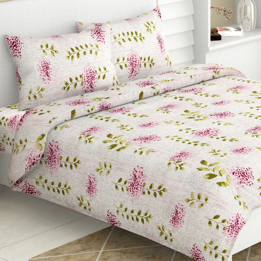 Fuschia Flora 100% Cotton Double Size Bedsheet, 144 TC
