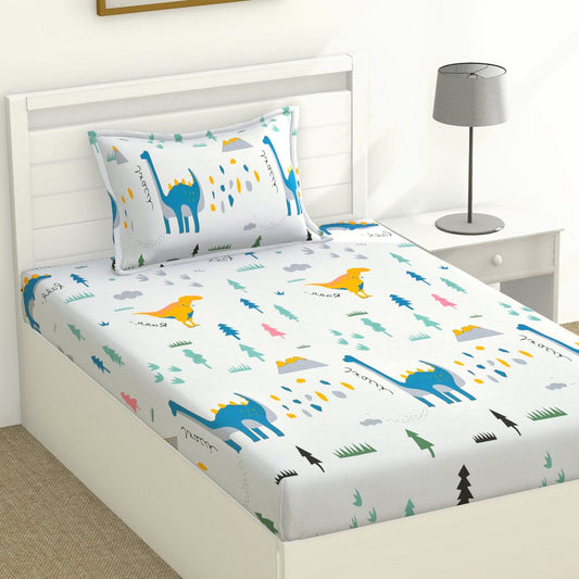 100% Cotton Single Bedsheet for Kids, Dinosaur
