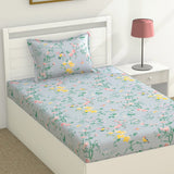 Blue Flower 100% Cotton Single Size Bedsheet