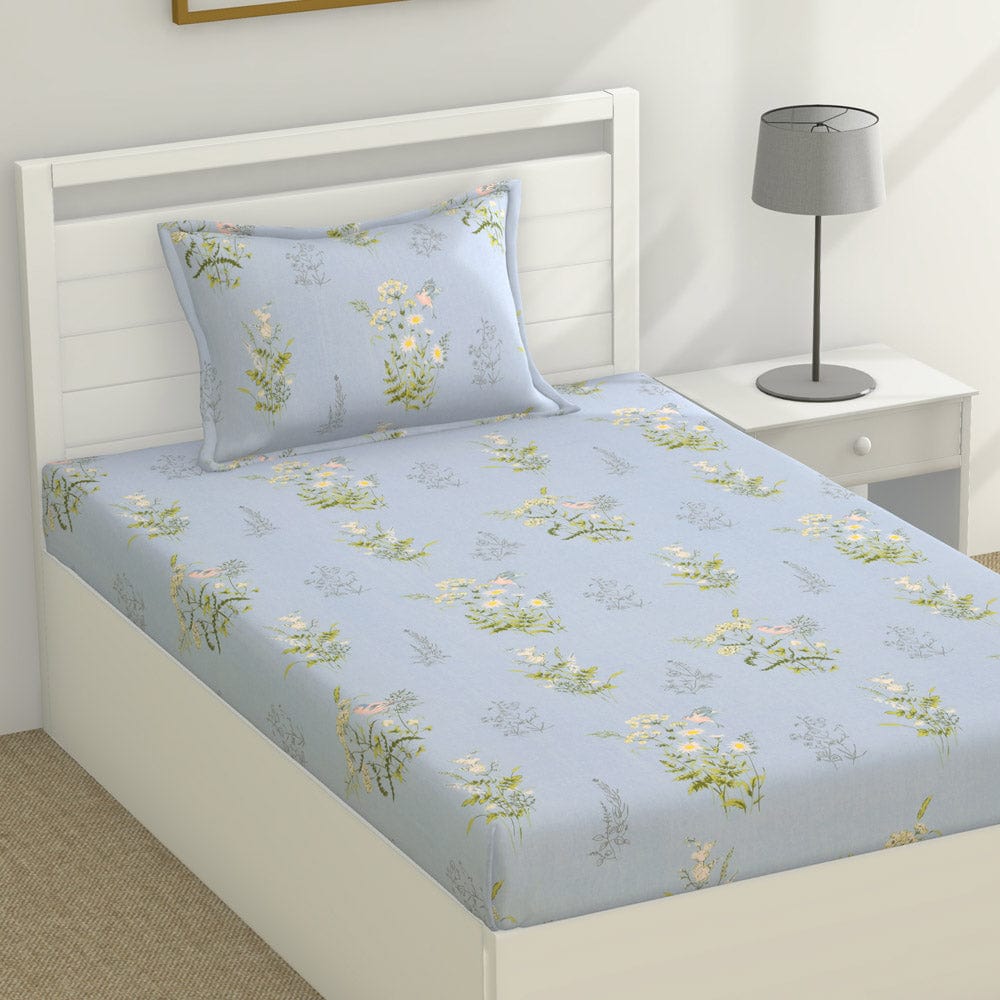 100% Cotton Single Size Bedsheet, Blue Bird