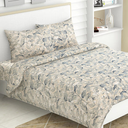 Leafy Oasis, 100% Cotton Double Size Bedsheet, 186 TC, Blue