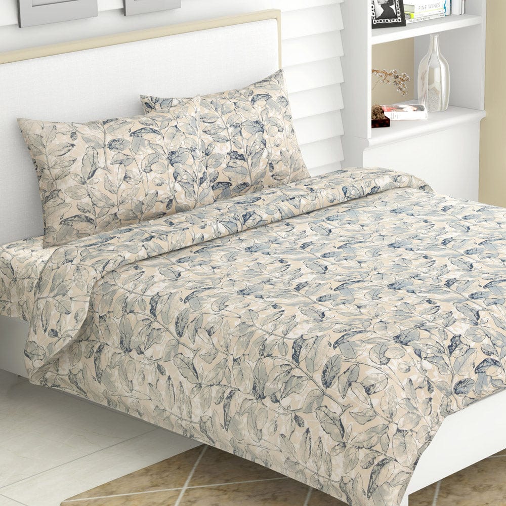 Leafy Oasis, 100% Cotton Double Size Bedsheet, 186 TC, Blue – haus & kinder