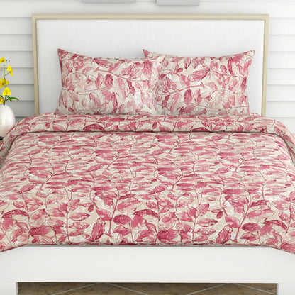 Leafy Oasis, 100% Cotton Double Size Bedsheet, 186 TC, Pink