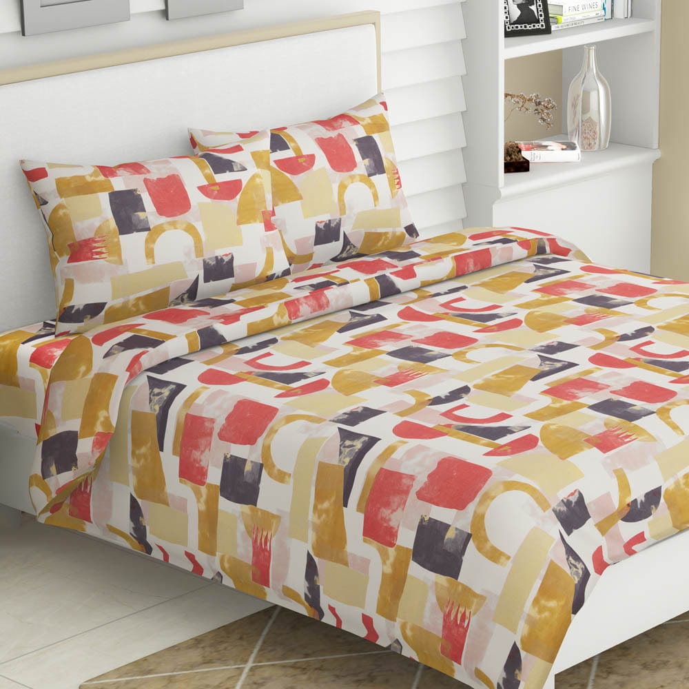 Painted Fusion, 100% Cotton Double Size Bedsheet, 186 TC, Yellow