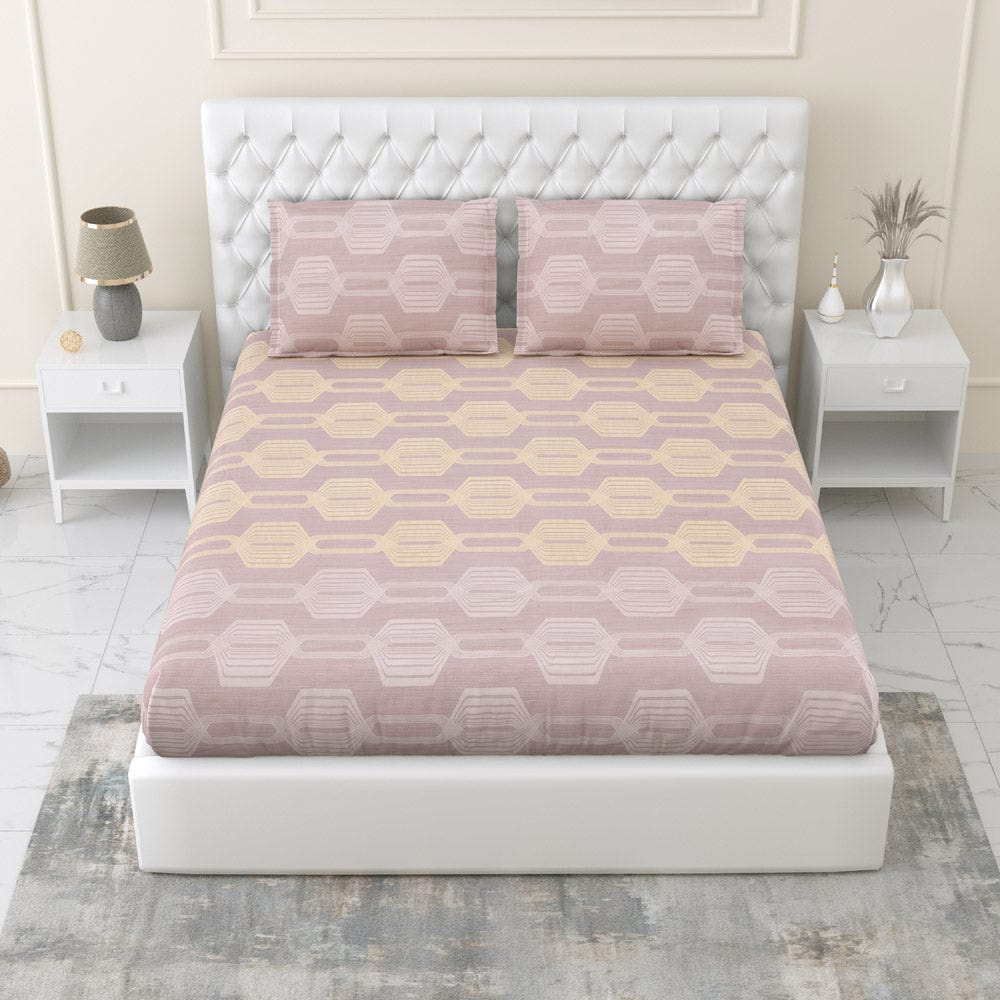 Geo Trend Mauve 100% Cotton Fitted King Size Bedsheet, 186 TC