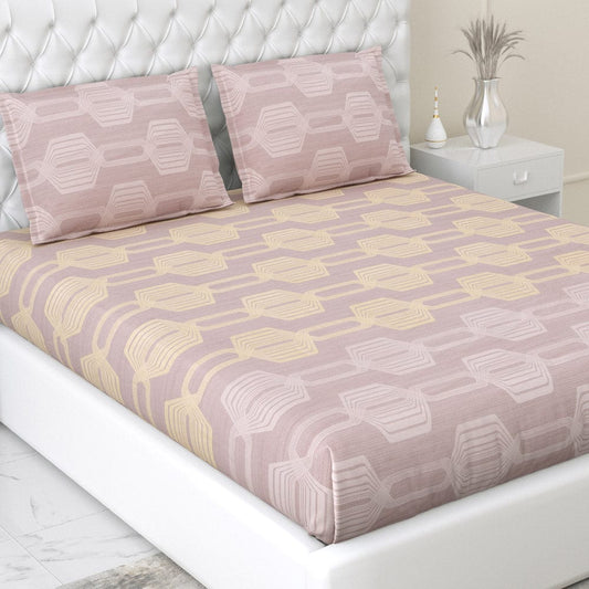 Geo Trend Mauve 100% Cotton Fitted Double Size Bedsheet, 186 TC