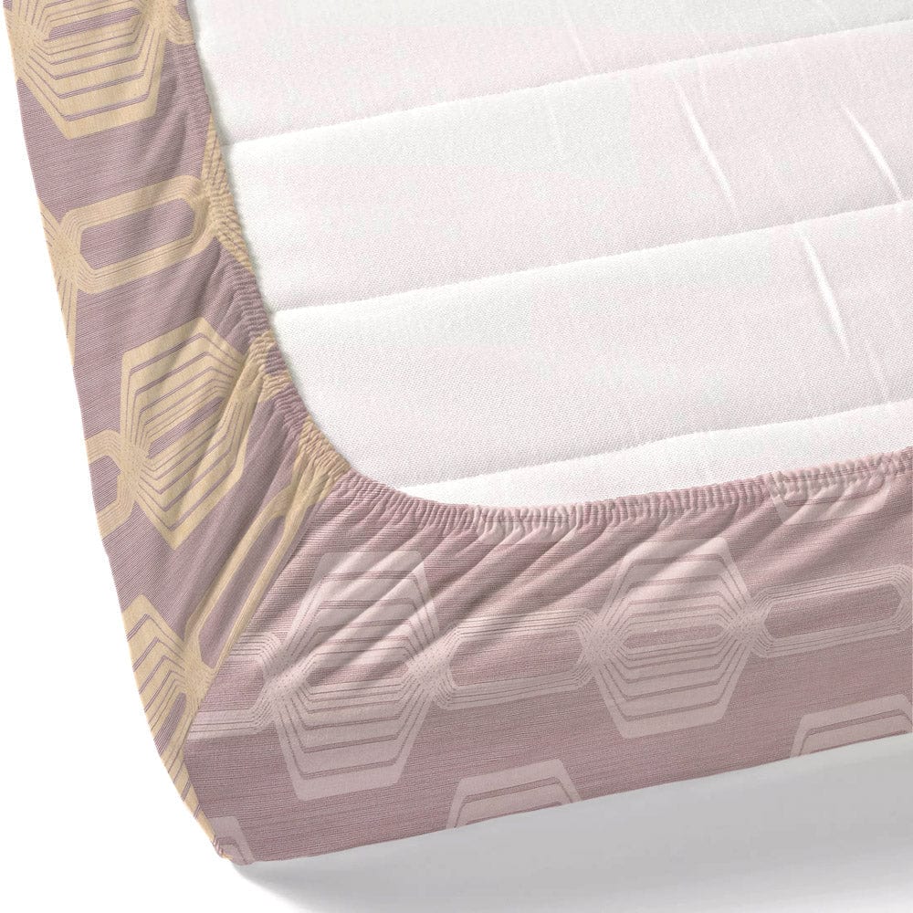 Geo Trend Mauve 100% Cotton Fitted King Size Bedsheet, 186 TC