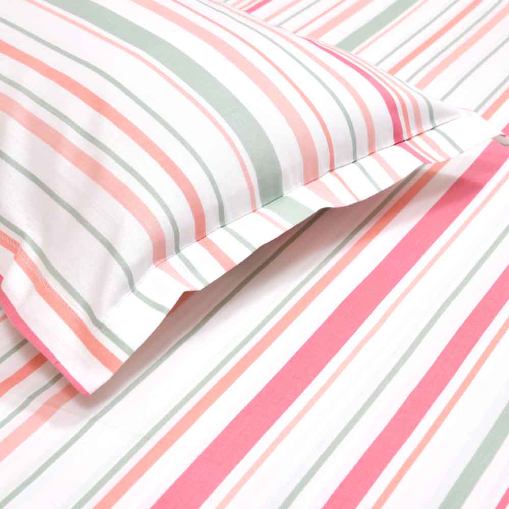 Stripes 100% Cotton King Size Bedsheet, 186 TC, Pink and Green