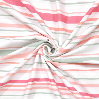 Stripes 100% Cotton King Size Bedsheet, 186 TC, Pink and Green