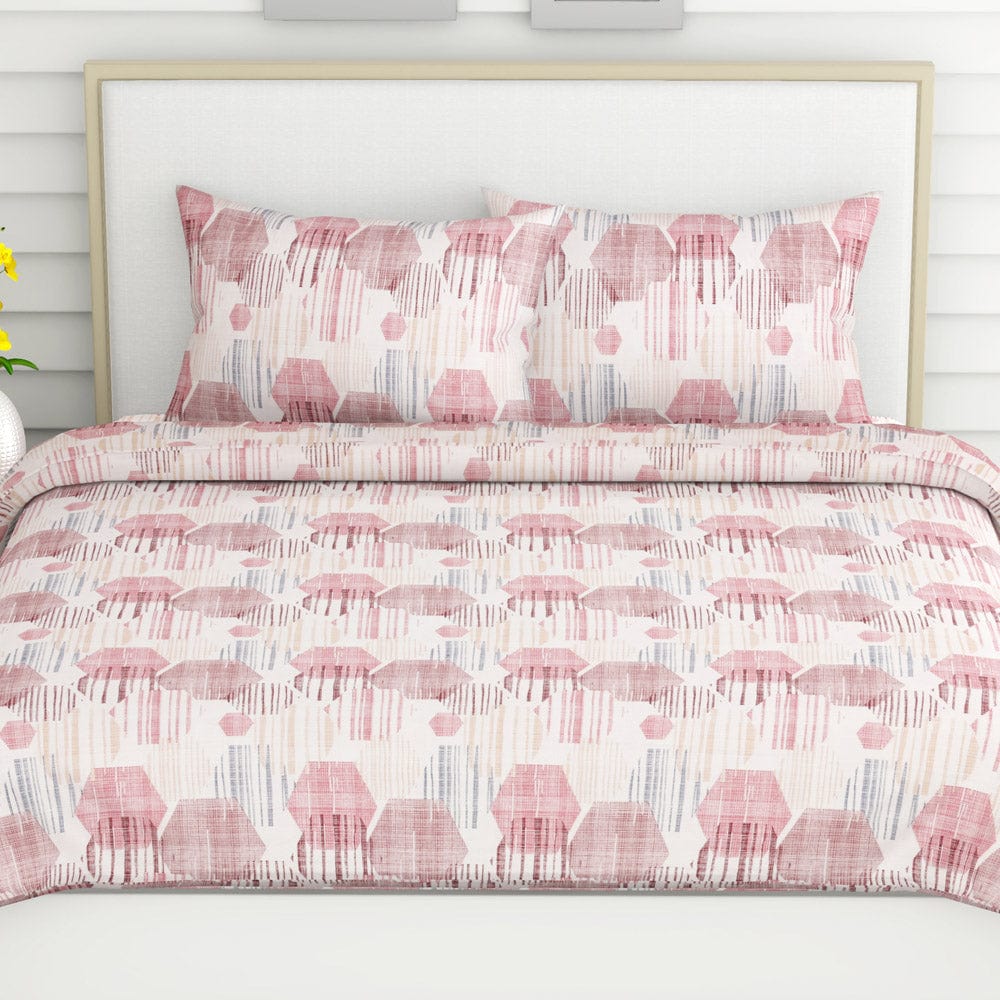 Modern Maze, 100% Cotton King Size Bedsheet, 186 TC, Red