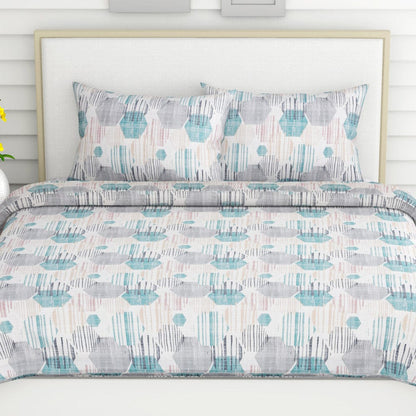 Modern Maze, 100% Cotton King Size Bedsheet, 186 TC, Blue