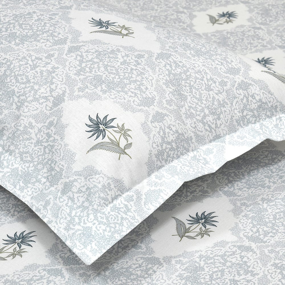 Blossom Motif Blue 100% Cotton Bedsheet, 186 TC