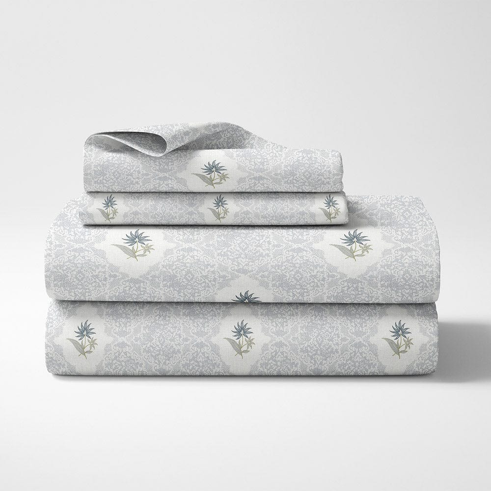 Blossom Motif Blue 100% Cotton Bedsheet, 186 TC