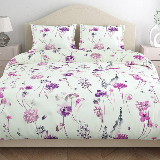 Watercolor Garden Purple 100% Cotton Bedsheet, 186 TC
