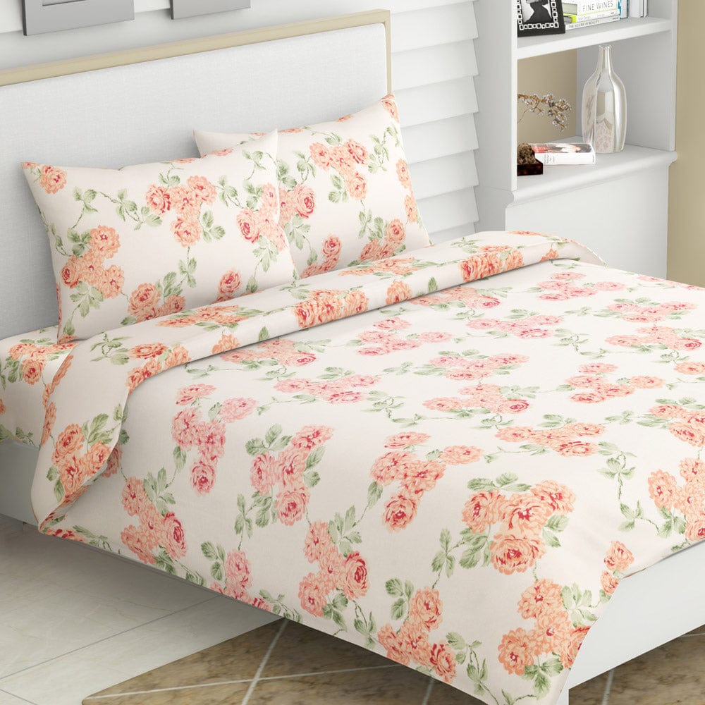 Blushing Blossom, 100% Cotton King Fitted Bedsheet, 120 TC