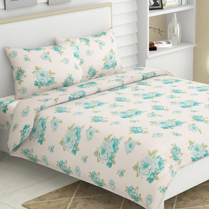 Teal Petal Harmony, 100% Cotton Double Bedsheet, 120 TC