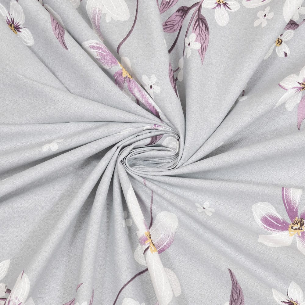 Ivory Bloom 100% Cotton Double Size Bedsheet, 144 TC, Grey