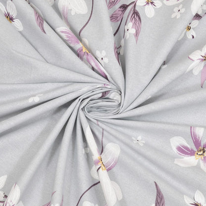 Ivory Bloom 100% Cotton Double Size Bedsheet, 144 TC, Grey